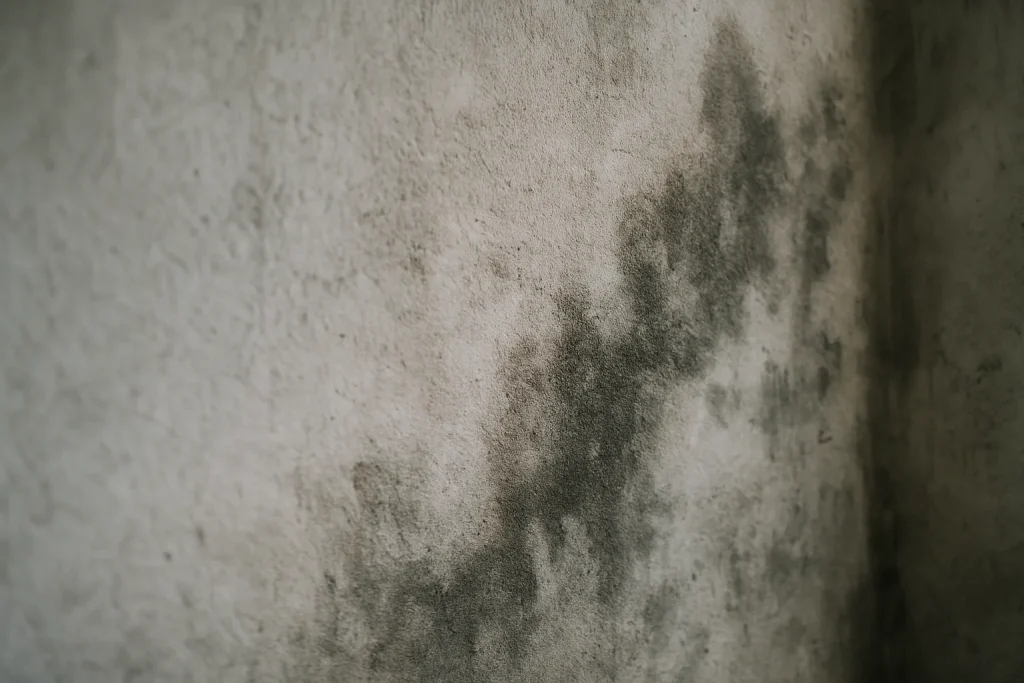 Gros plan d'un mur avec traces d'humidité, textures visibles