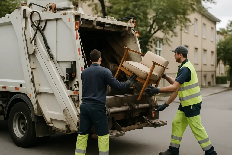 Camion spécialisé collectant du mobilier contaminé pour évacuation en filière adaptée
